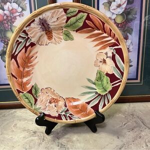 Home Trends HIBISCUS Dinner Plate 11” Floral, Bamboo Rim